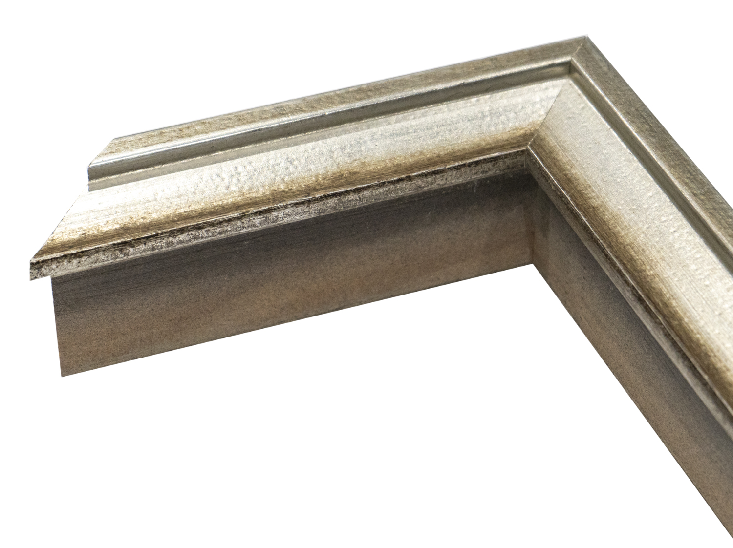 Fotiou Wood Moulding DISTRESSED SILVER LEAF W/ BROWN WASH 1 3/4" DEPTH