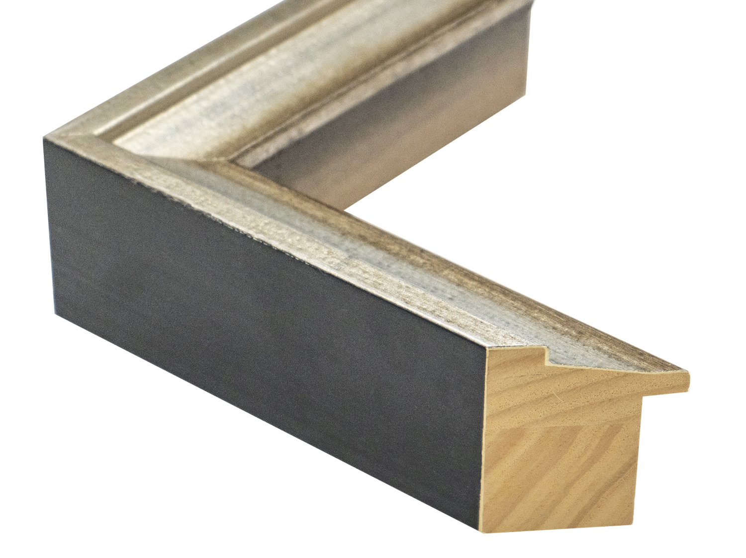 Fotiou Wood Moulding DISTRESSED SILVER LEAF W/ BROWN WASH 1 3/4" DEPTH